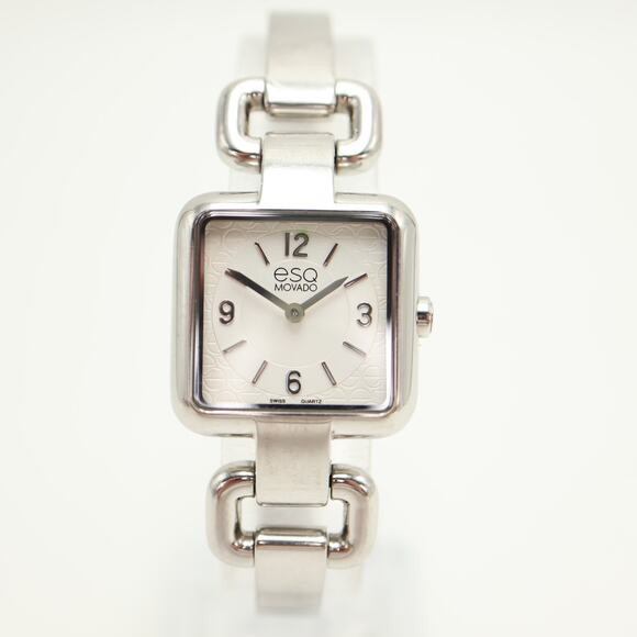 ESQ Movado Silver Tone 23mm Square Watch Swiss Made Buckle Bracelet New Battery main image 9